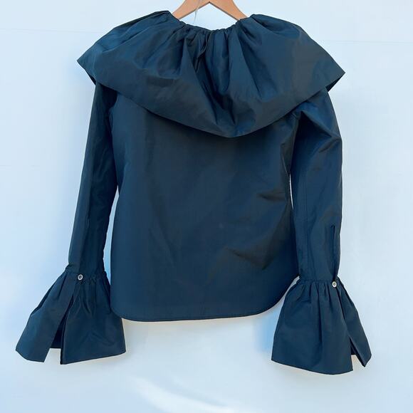 Yohji Yamamoto Taffeta Designer Blouse High Fashion Black Blouse Silk Collar S - Picture 6 of 12